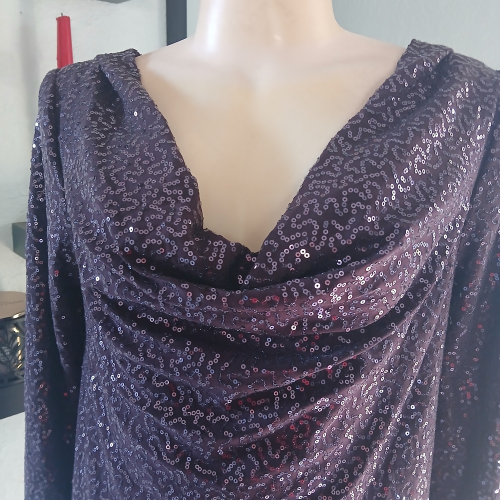 Tibi New York Purple Sequin Cocktail Dress | Long Sleeve Party Mini Dress - Picture 5 of 13